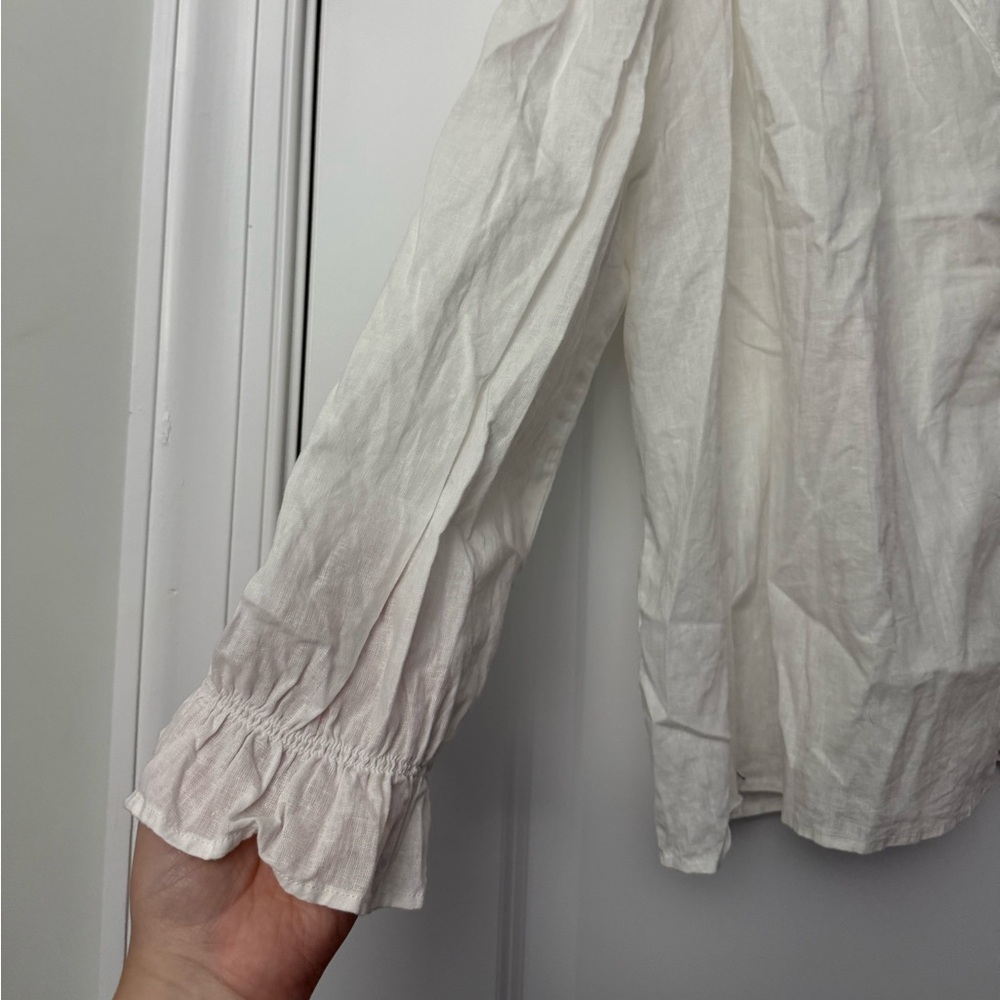 H&M white ruffle button up long sleeve blouse oversized EUC - Picture 4 of 11